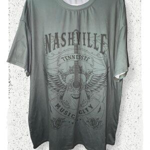 Nashville Tennessee Music City grey t-shirt with guitar design. Size: XL #music